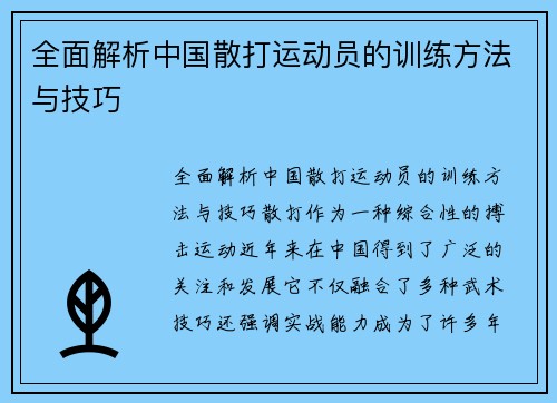 全面解析中国散打运动员的训练方法与技巧